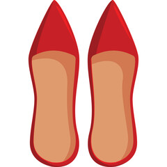 Pair of Red Pointed Toe Flats with Tan Soles on Transparent Background