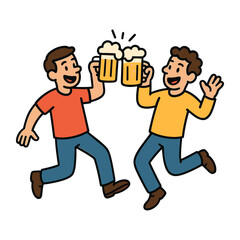 Celebratory friends toasting beer vector