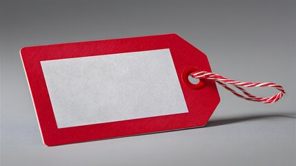 Single blank red identification tag with attached baker's twine rests on a neutral surface
