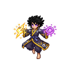 pixel art lightning mage dual casting thunderstorm strike