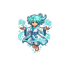 pixel art wind mage floating in air spell
