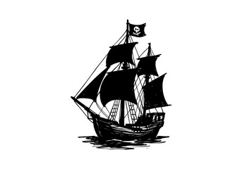 Pirate ship hand drawn simple sketch vector illustration