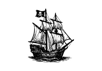 Pirate ship hand drawn simple sketch vector illustration