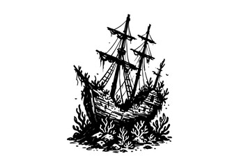 Pirate ship hand drawn simple sketch vector illustration