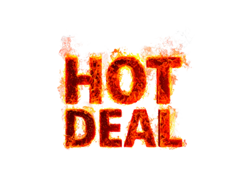 Fiery hot deal promotion for sales and discounts on transparent background