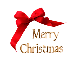 Festive red bow with merry christmas greeting for holiday celebrations on transparent background