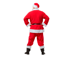 Festive santa claus standing with hands on hips on transparent background