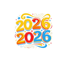 Colorful &ldquo;Happy New Year&rdquo; Celebration Graphic with Festive Swirls and Bold Typography  with transparent background .