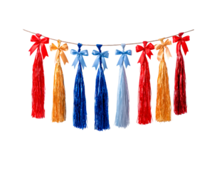 Colorful festive tassel garland for party decoration and celebration on transparent background