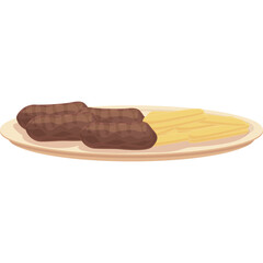 Pixel Art Plate Of Brown Sausage Links And Yellow Mashed Potatoes On A Beige Round Plate Isolated On White Background