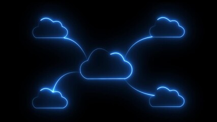 glowing neon cloud storage icon animation .Cloud computing data storage and transfer safety. Technology for secure Glowing neon download cloud  animation. 4k video motion graphic , 4k animation video - Powered by Adobe