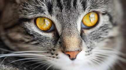 Close up photograph captures intense gaze of feline predator with bright amber eyes