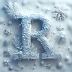 3d ice themed letter with frost and christmas snowflake on a blue background, alphabet decoration, graphic design illustration wallpaper 