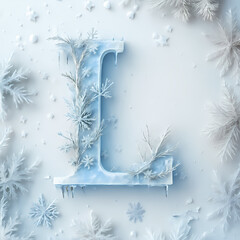 3d ice themed letter with frost and christmas snowflake on a blue background, alphabet decoration, graphic design illustration wallpaper 