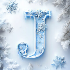 3d ice themed letter with frost and christmas snowflake on a blue background, alphabet decoration, graphic design illustration wallpaper 