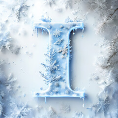 3d ice themed letter with frost and christmas snowflake on a blue background, alphabet decoration, graphic design illustration wallpaper 