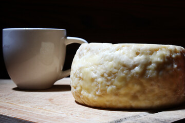 Minas cheese with cup of brazilian coffee. Brazilian breakfast.