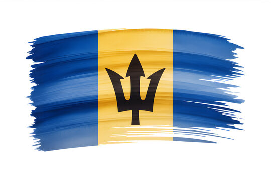 Barbados flag painted with brush strokes for vibrant national symbol, celebrating country pride and independence day with artistic flair - Powered by Adobe