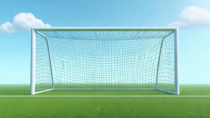 Fototapeta premium Soccer Goal on Green Field with Blue Sky and Clouds.