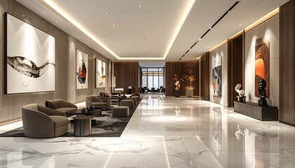 アートホテルロビー｜彫刻と光が調和する芸術的デザイン空間