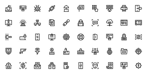 Data Security icon set. Vector illustration. Include symbols for firewall, hacer, password, protection, rivacy, encryption, cloud,network, server, and more.