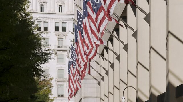 Waving Flags on FBI Building in Washington, D.C.