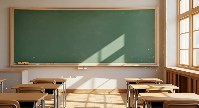 Classroom with Wooden Desks