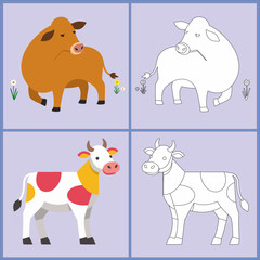 Obraz premium Coloring pictures of cartoon cows