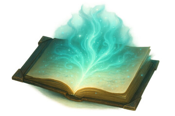 Naklejka premium Open spell book glowing with mystical energy, ancient wisdom revealing magical knowledge and fantasy power
