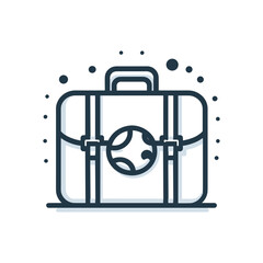 Modern line icon of a business briefcase with a globe symbol for international travel.