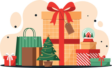 Festive Holiday Scenes Cozy Homes in Winter Wonderland with Gift Boxes and Snowy Accents, Happy Holidays