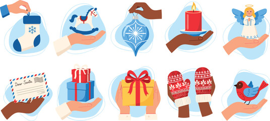 A young couple happily decorating a beautiful Christmas tree together for the winter holidays, preparing for celebration