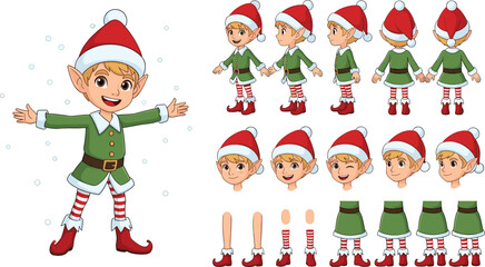 Christmas Elf Character Design A Festive Animated Illustration with Various Poses and Expressions