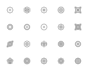 Floral icon set. Flower outline vector collection. Icludes Rose, Sunflower, Dasy, Peony, Orchid, Dahlia,Carnation, Bouquet and mor. Minimalist line art. © wang