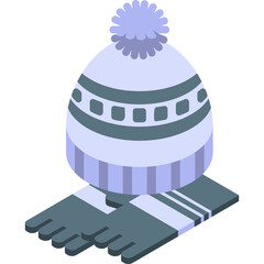 Pixel Art Winter Hat And Scarf Set In Light Blue And Gray With Green Accents On Transparent Background