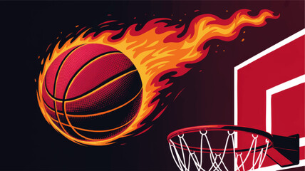 Flaming Basketball Slam Dunk Vector Illustration – Dynamic Sports Art with Fire, Hoop, and Bold Colors for Posters and Merch