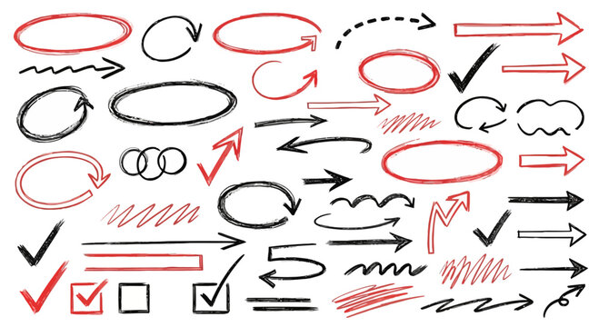 Hand-drawn arrows and shapes for design and emphasis, a versatile set of elements