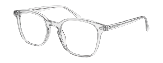 Clear acetate glasses with slim temples for a chic and understated look.