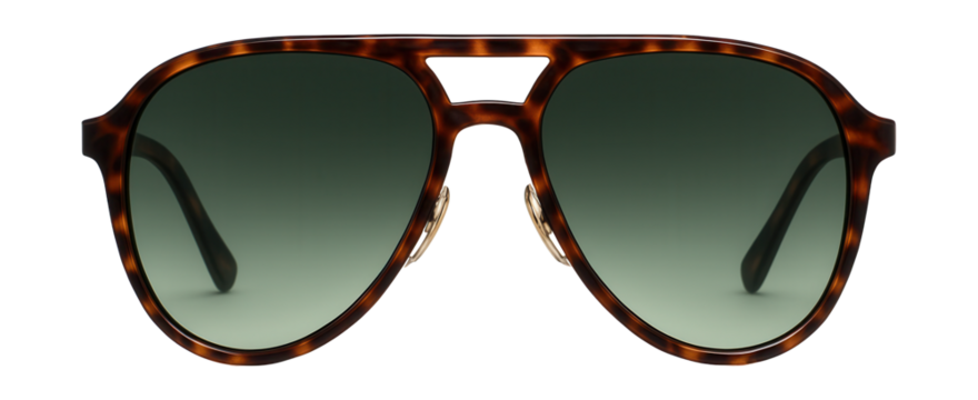 Tortoiseshell aviator shades with green gradient lenses.