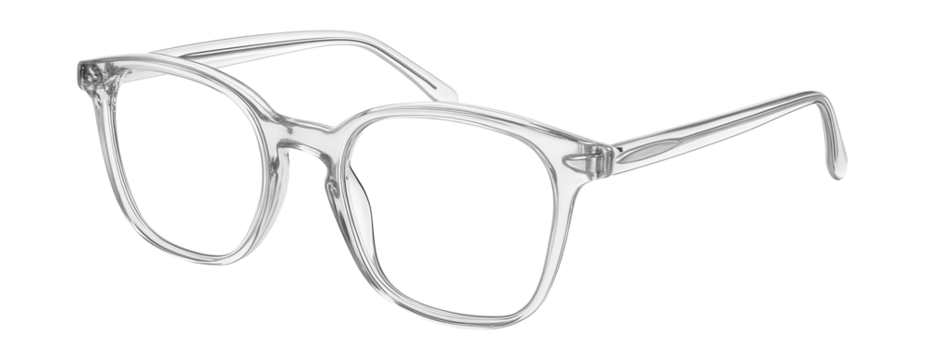 Clear acetate glasses with slim temples for a chic and understated look.