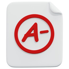 3D Grade A Minus Paper Icon