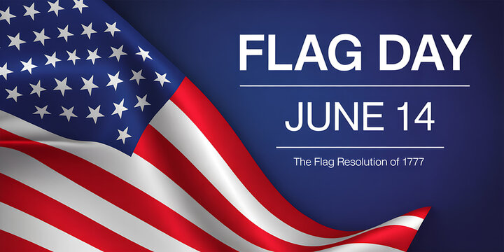 June 14th - Flag Day in the United States of America. Vector banner design template featuring the American flag and text on a dark blue background.