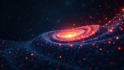 Global Connectivity and Opportunity in a Digital, Borderless Job Market An abstract, swirling vortex of light and energy connecting various glowing points across a dark, starry expanse, subtly