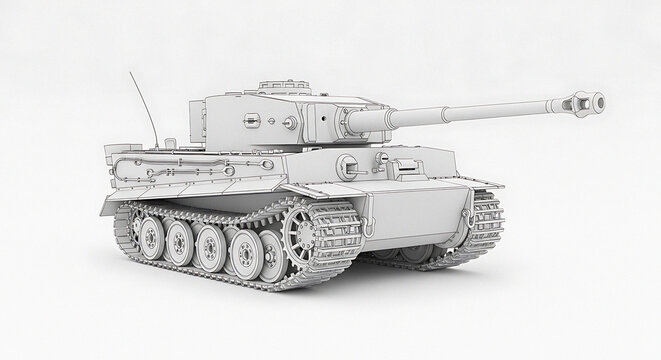 Detailed 3D model of a Tiger tank, perfect for military simulations, historical recreations, or educational projects needing accurate armored vehicle visualization