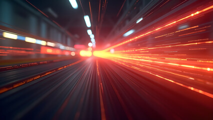 Abstract light trails depicting rapid movement and technological advancement inside a futuristic