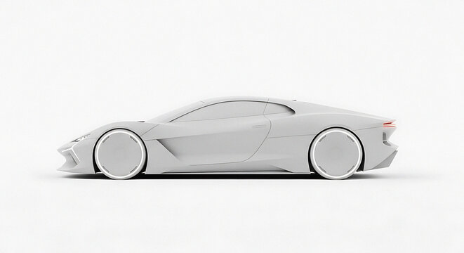 Sleek futuristic car design concept on white background showcasing smooth lines and modern aesthetic for automotive innovation and technology branding