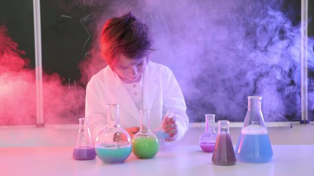 Back to school. Emotional boy after explosion in chemistry class