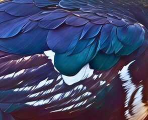 Obraz premium Blue, green, brown, and white feathers of a bird