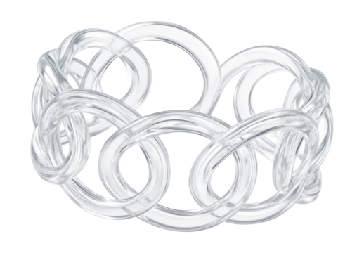Layered 3D-printed bracelet featuring interlocking loops in clear resin.