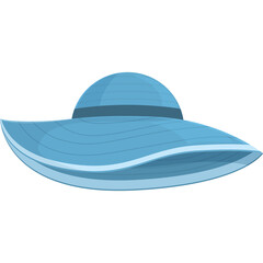 A Light Blue Wide-Brimmed Sun Hat with a Darker Blue Band Detailed with White Lines Suitable for Summer Outings and Beach Activities against a Transparent Background